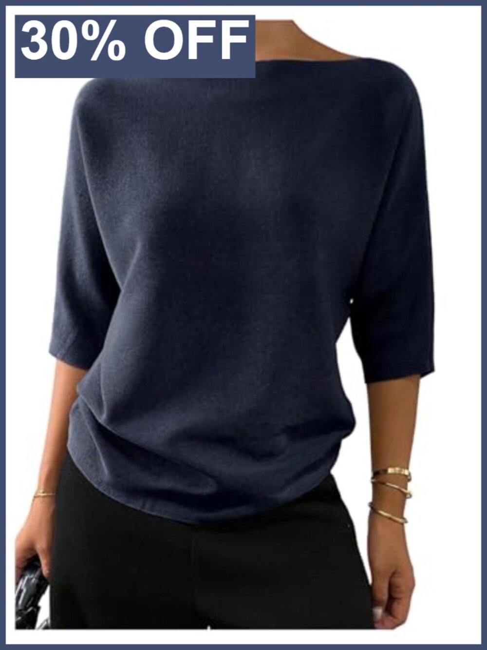 Women's Boat Neck Half Sleeve Pullover Sweater Casual Business Knit Top